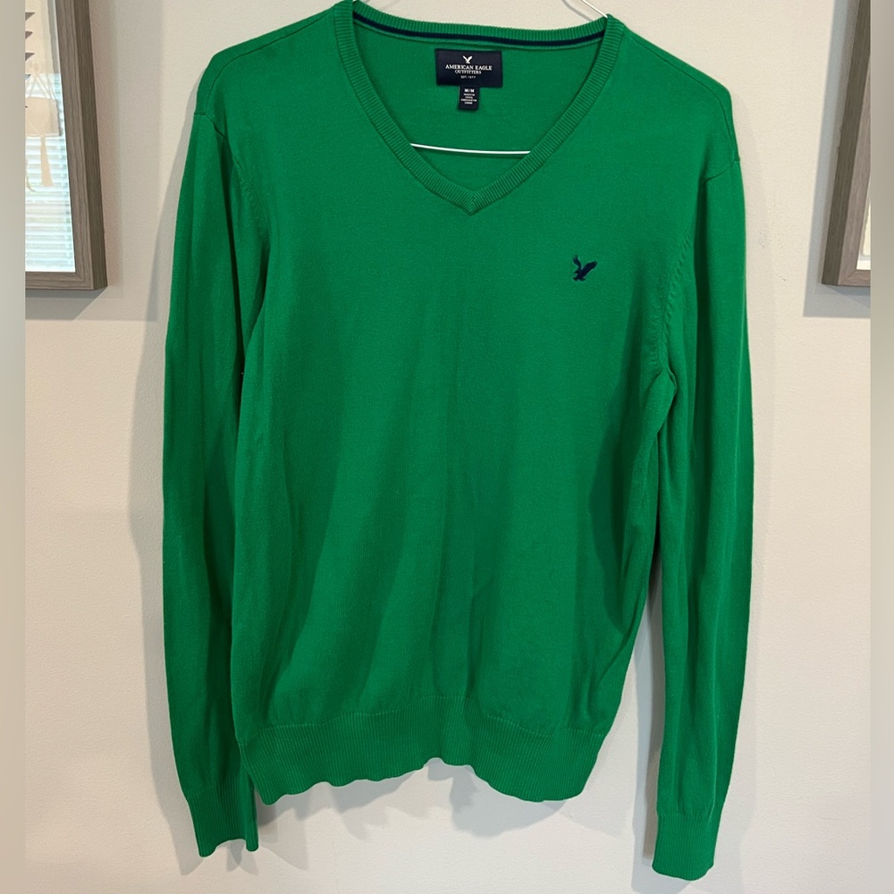 American Eagle V Neck Sweater Green Med